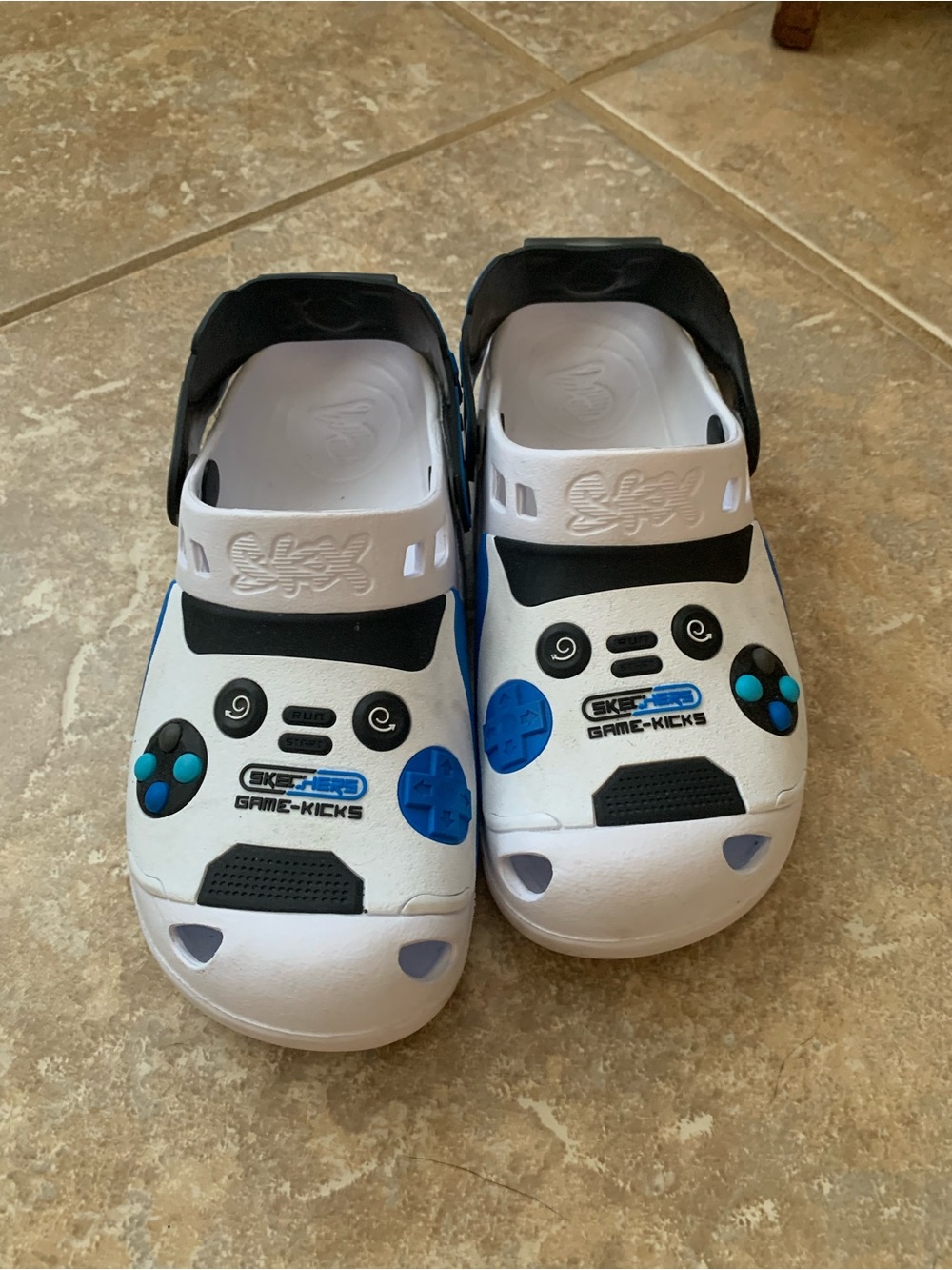 Skechers Kids White, Black & Blue Game-Kicks Clog Sandals